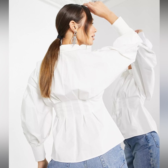 ASOS Edition Pleated Waist Shirt in White - Picture 3 of 7